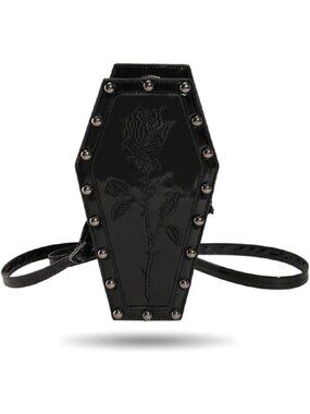 🎃Goth Black Rose Purse Coffin Halloween Clutch Shoulder Small Crossbody Bag